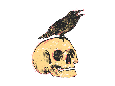 Crow and skull