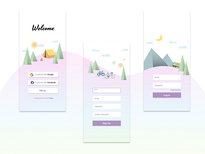 Sign up + Log in app design ui