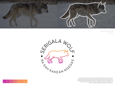 Serigala Wolf Logo animals app brand branding color design elegant grid identity illustration lettering line logo minimal minimalist modern simple vector wolf