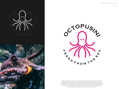 Octopusini Logo animals app brand branding clean color design grid identity illustration lettering line logo minimal modern octopus sea seafood simple vector