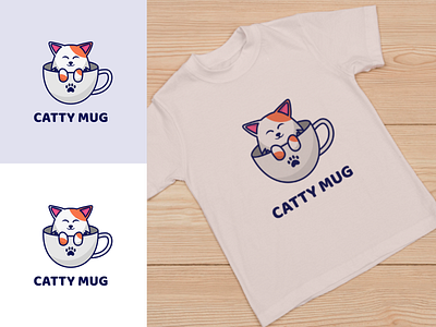 Catty Mug app awesome brand branding cat character cute design identity illustration kids lettering logo mascot mug playful simple tshirt vector