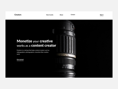 Creators black white design hero section minimal minimalistic ui ux webdesign