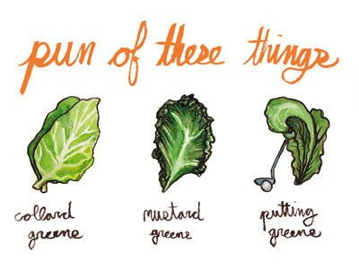 Pun of These Things - Greens collard greens golf greens illustration pun putting