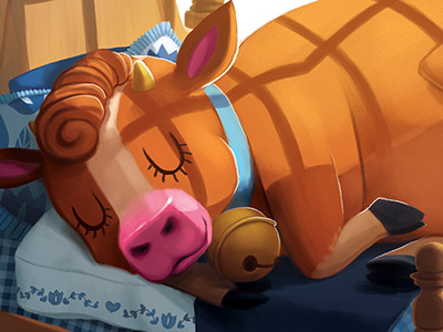 Meow Asleep bed cow farm animal illustration kids