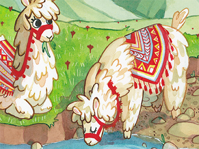 Alpaca Picnic alpaca animals illustration ink painting traditional media water media