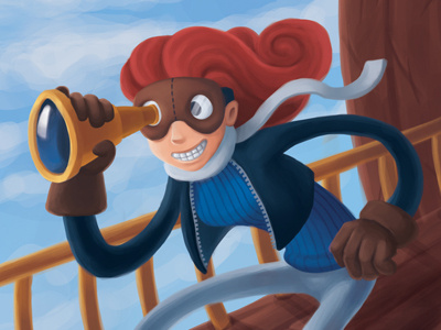 Sky Pirate Lookout - Finished goggles illustration redhead scarf silly sky spyglass