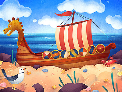 Viking Ship beach boat childrens educational game illustration kids longship ship viking