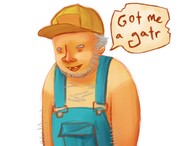 Got me a Gatr funny hillbilly illustration overalls portrait silly swamp