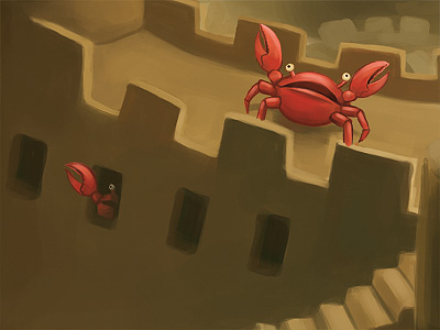 Crab City beach crab illustration painting sandcastle