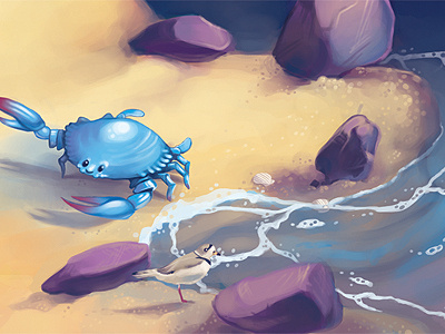 Beachy WIP beach crab illustration ocean painting sandpiper