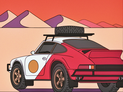 Porsche Safari bloodbros car cigarette desert illustration porsche safari vector
