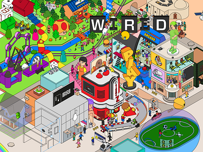 Wired Italia Cover: Geek Wimmelbilder 3d adobe illustrator buildings car city detail game geek illustration isometric nerd street town vector wheres waldo wimmelbilder