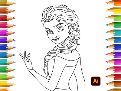 Disney Princess Elsa line drawing adobe adobe illustrator art artwork degital drawing design digital art drawing illustration kingtharu