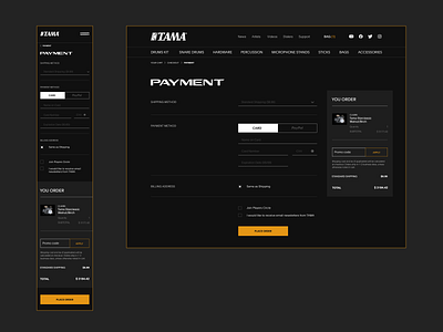 Payment. UX/UI. Tama Drums branding concept design drum drums graphic design interection minimalism mobile music payment shop site store tama ui ux web web design