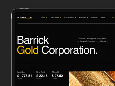 Gold Corporation. Website black branding company concept corporate design gold gold mining graphic design interaction minimalism tablet ui ux uxui web design