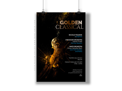 Golden Classical music poster classical design graphic graphicdesign illustration music musicposter print stringed instruments typography violin violinillustration violinist