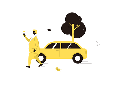 man & car illustration two tone yellow