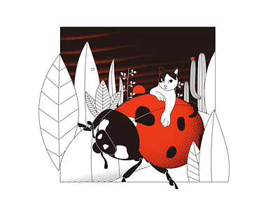 Cat & Ladybug animal bug cat cute illustration ladybug