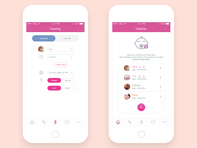 UI Design for a Baby Tracking App app baby beautiful children clean feeding health ios kids modern tracker