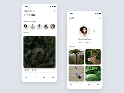 Photography App android app application clean design figma icon instagram interface ios minimal mobile modern simple ui unsplash ux web website white