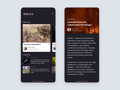 News reader app android app book clean dark design designer figma flat interface ios mobile modern news newsfeed newspaper reader ui user web