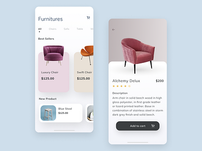 Furniture app for IOS app cart catalog ecommrece elegant furniture luxury minimal mobile modern product shop store typography ui ux vector