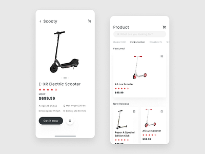 Scooter Ecommerce App app bike business clean cycle design designer e commerce ecommerce flat interface ios minimalist mobile modern scooter shop skateboard store ui
