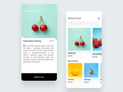 Fruit App UI android app clean design e commerce ecommerce flat fruit fruits grocery ios juice mobile mobile app design mobile ui modern shop store ui vegetables