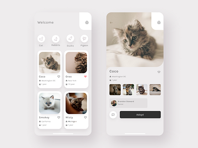 🙀 Pet Adoption App 🐱 adoption animals app application clean concept design figma icons interface ios line material minimal mobile pet ui user