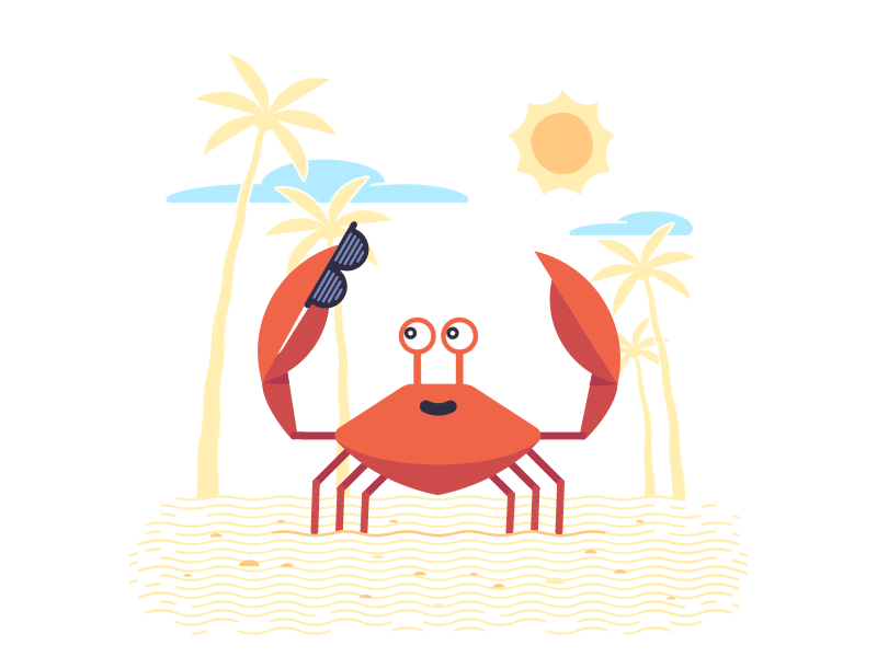 Crab Story – Greetings alexey kuvaldin beach crab heat motion authors palm trees sand sunglasses valentin kirilov