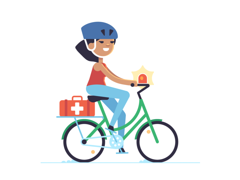 Family Story – Hospital Insurance ambulance bicycle bike first aid flat helmet mom motion authors siren strobe