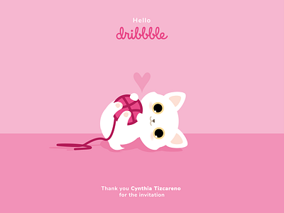Hello Dribbble animal cat dribbble illustraion invitation thank you