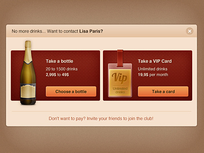 Bottle or VIP card bottle card choose illustration modal modal window plan vip vip card window