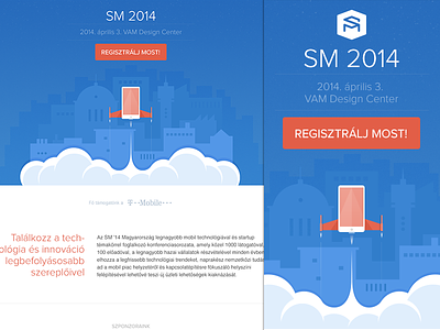 SM 2014 final responsive site blue conference flat flat illustration illustration mobile mobile layout phone responsive rocket smartphone
