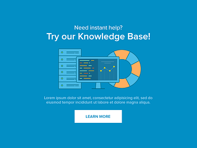 Knowledge Base Illustration blue flat illustration knowledge base lifebelt monitor server