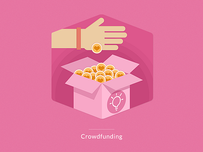 Crowdfunding box coins crowdfunding hand illustration pink