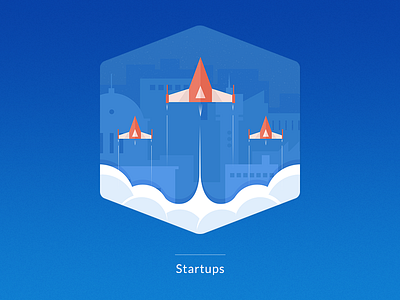 Startups blue illustration rocket spaceship startup