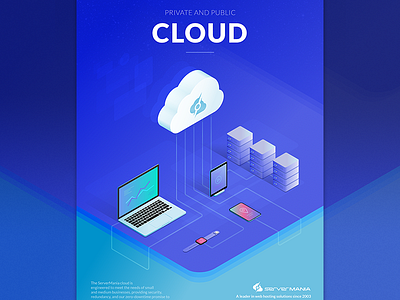 Cloud isometric illustration blue cloud connections cover illustration isometric laptop phone server smartwatch tablet