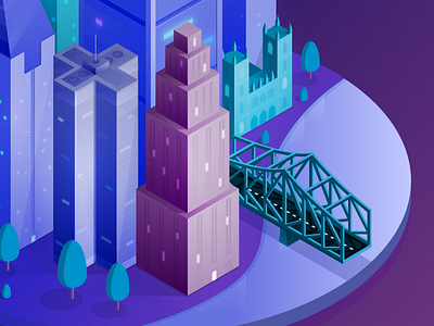 Isometric city WIP bridge buildings city illustration isometric river