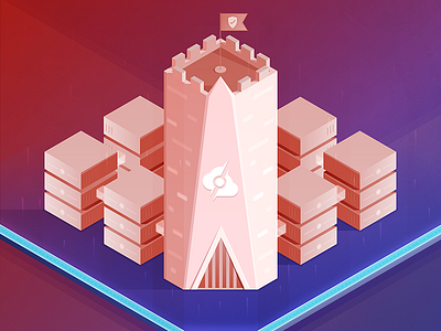 DDoS isometric illustration dos flag force field fort fortress isometric server