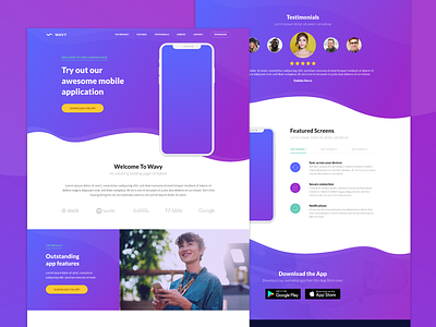 Wavy mobile app landing page app app landing landing landing page mobile phone template wave