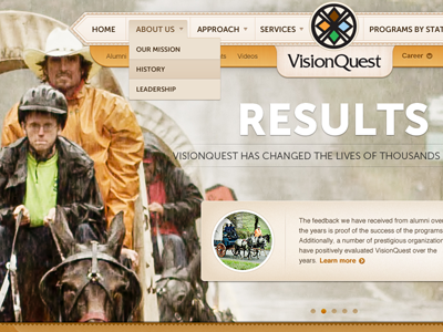 VisionQuest header dropdown header large image navigation