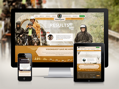 VisionQuest responsive landing page brown ipad iphone large image mobile responsive tablet
