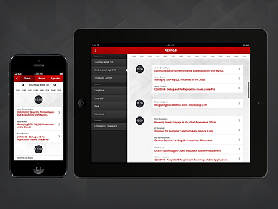 Conference app agenda - mobile & tablet versions