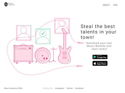 Music Bandito app - Landing Page concept app design icon illustration landing page typography ui ux vector website