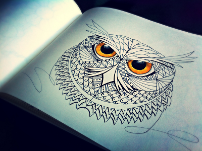 Drawing - Owl small abstract animal drawing owl