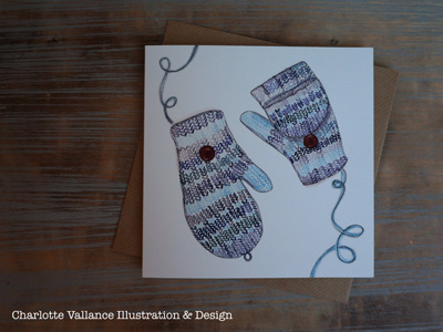 Wooly Winter Mittens christmas festive greeting card illustration watercolours winter