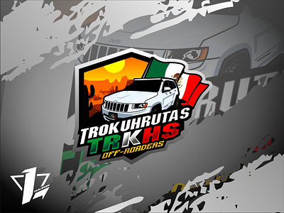 TRKHS Trokuhrutas 4x4 animation cactus crystal design dust esports green jeep logo sport mascot mountain offroad sand white