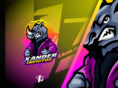 Xander Invictus animal branding design designer flat design graphic design grey illustration logo logo sport mascot purple rhino sport vector