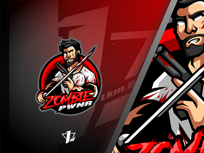 Zombie PWNR branding design designer flat design gun illustration logo logo sport mascot red sword vector white zombie